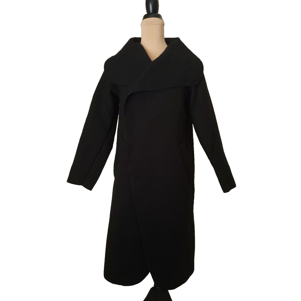 O/S Boohoo Black Unlined Knee Length Wrap Topcoat Overcoat Missing Belt